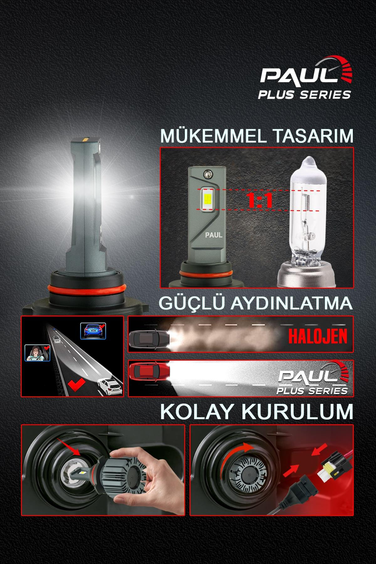 PAUL Plus 9005 18.000 Lümen GÜÇ Şimşek Etkili Odaklı Ufuk Çizgili Csp LED