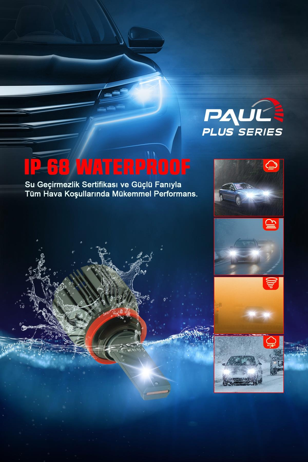 PAUL Plus H11 18.000 Lümen GÜÇ Şimşek Etkili Odaklı Ufuk Çizgili Csp LED