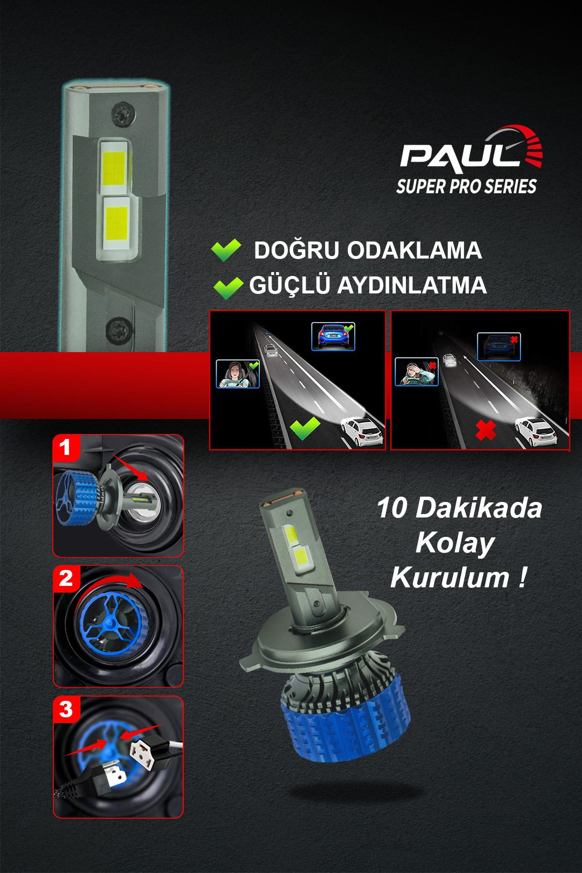 PAUL Plus H4 18.000 Lümen GÜÇ Şimşek Etkili Odaklı Ufuk Çizgili Csp LED