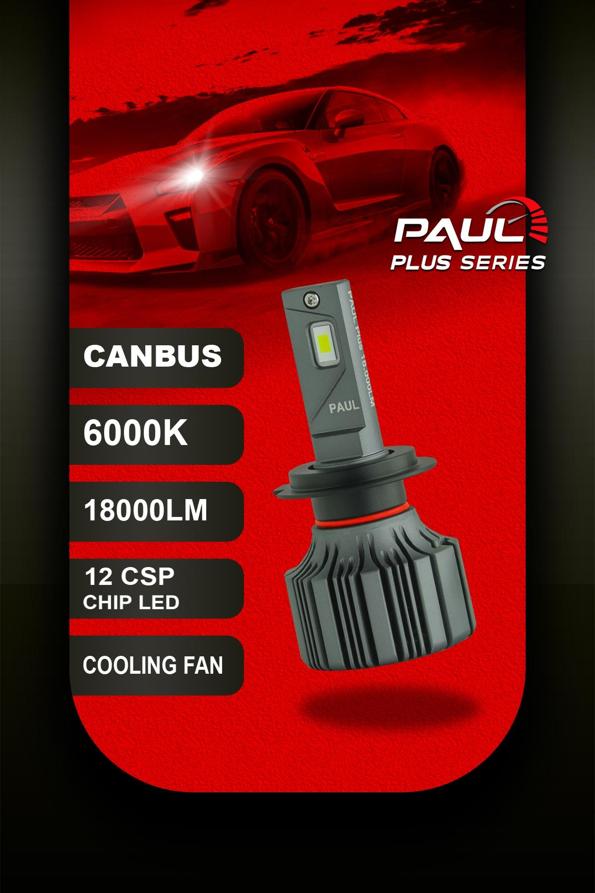 PAUL Plus H7 18.000 Lümen GÜÇ Şimşek Etkili Odaklı Ufuk Çizgili Csp LED