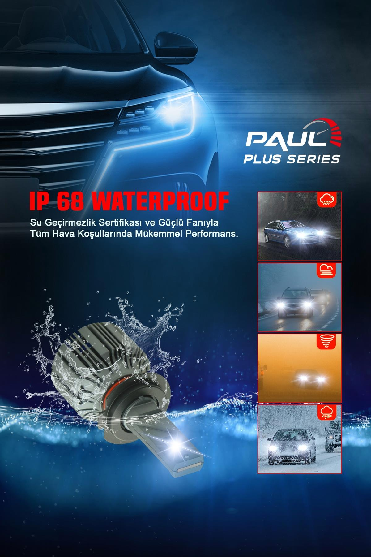 PAUL Plus H7 18.000 Lümen GÜÇ Şimşek Etkili Odaklı Ufuk Çizgili Csp LED
