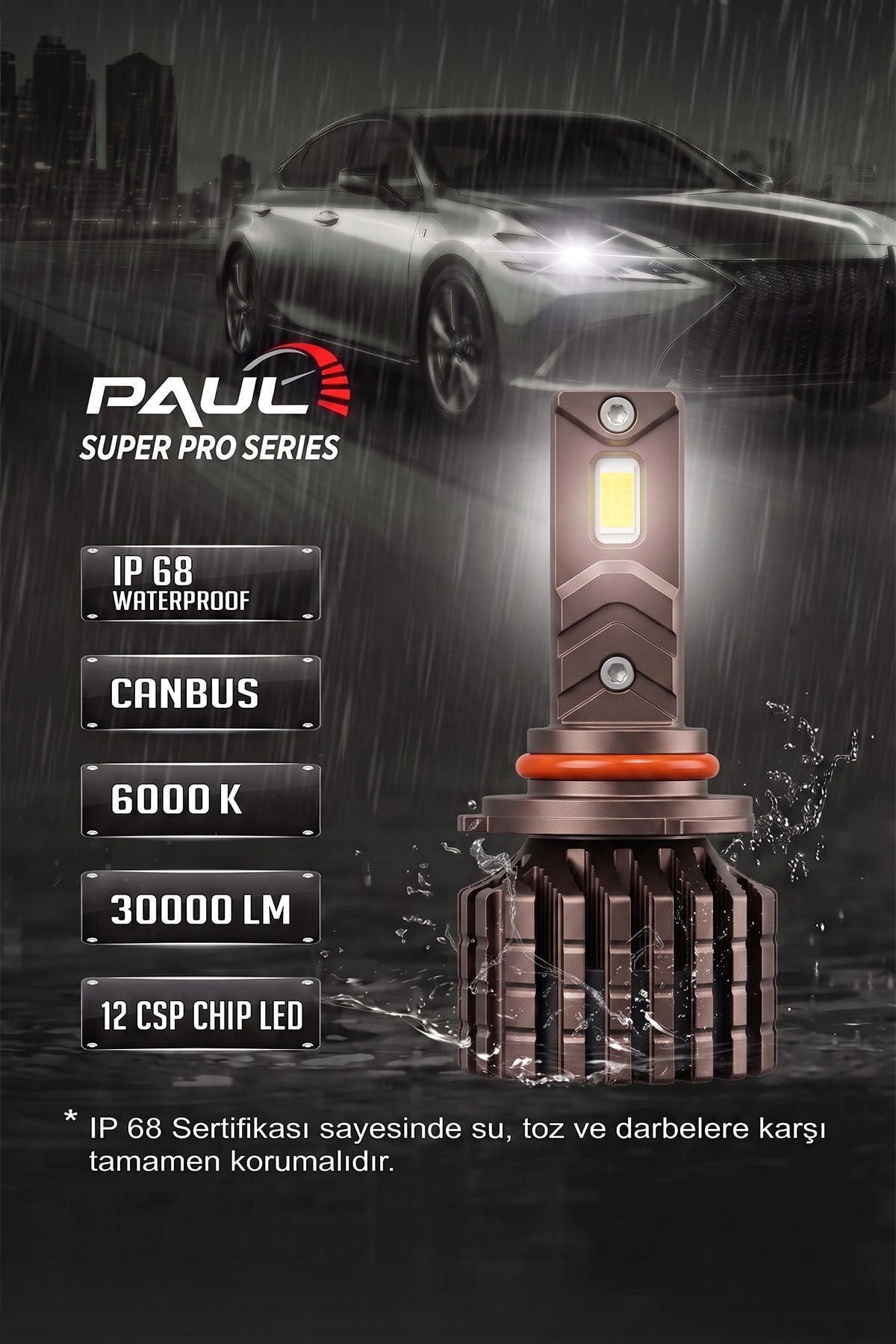 PAUL Süper Pro 9005 24.000 Lümen GÜÇ Şimşek Etkili Odaklı Ufuk Çizgili Csp LED