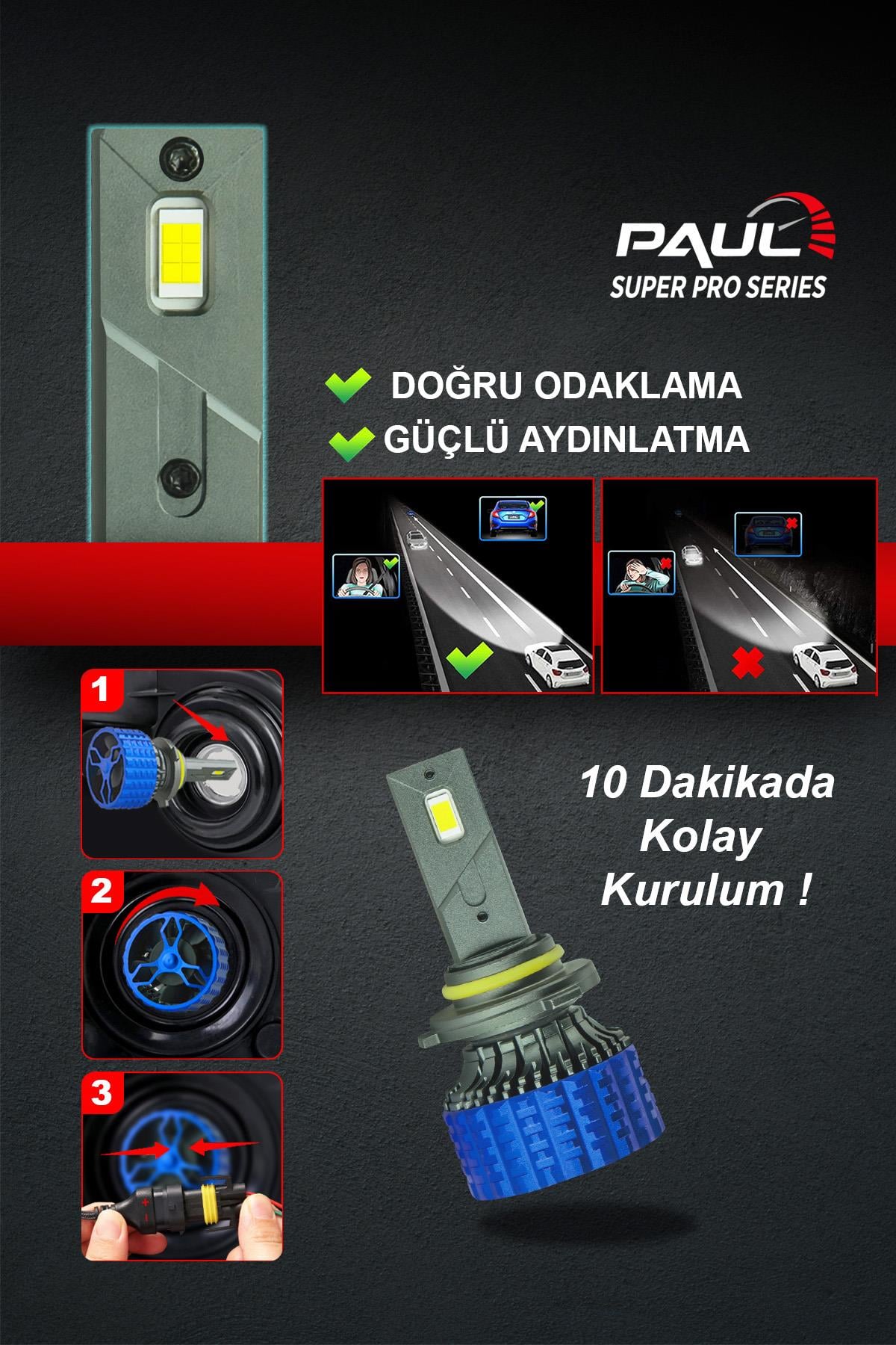 PAUL Süper Pro 9005 24.000 Lümen GÜÇ Şimşek Etkili Odaklı Ufuk Çizgili Csp LED