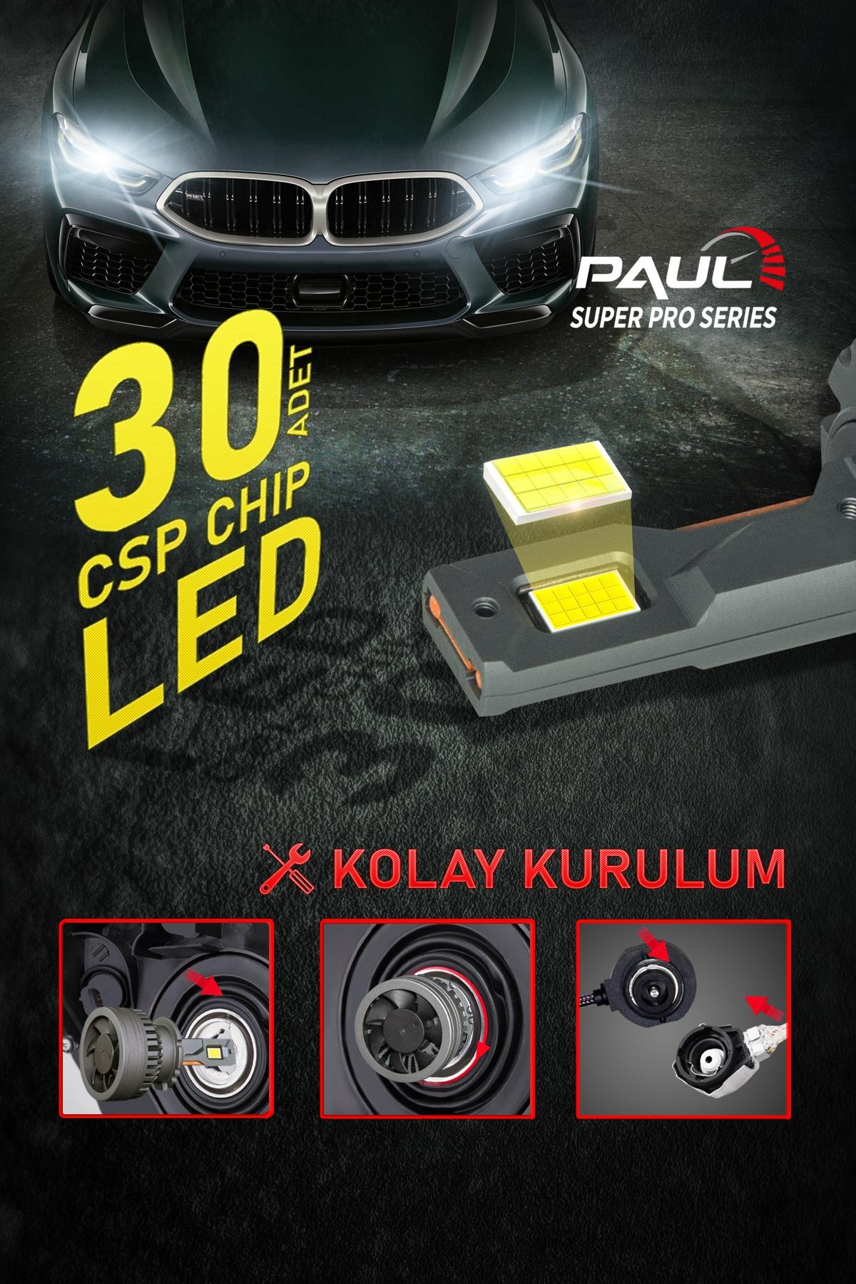 PAUL Süper Pro D2S 24.000 Lümen GÜÇ Şimşek Etkili Odaklı Ufuk Çizgili Csp LED