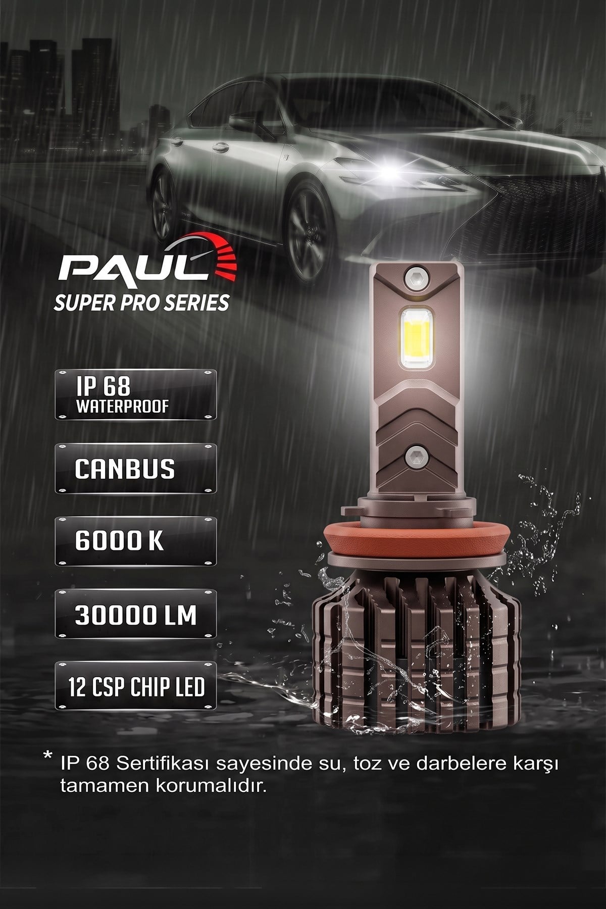 PAUL Süper Pro H11 H8 H9 H16  24.000 Lümen GÜÇ Şimşek Etkili Odaklı Ufuk Çizgili Csp LED