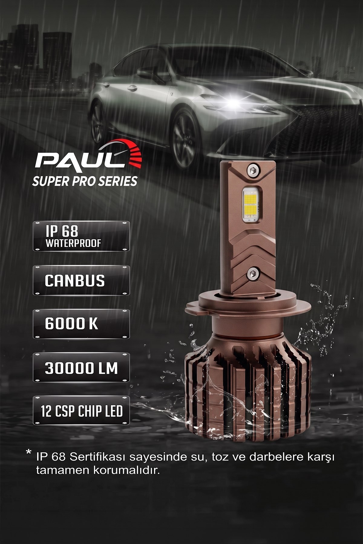 PAUL Süper Pro H7 24.000 Lümen GÜÇ Şimşek Etkili Odaklı Ufuk Çizgili Csp LED