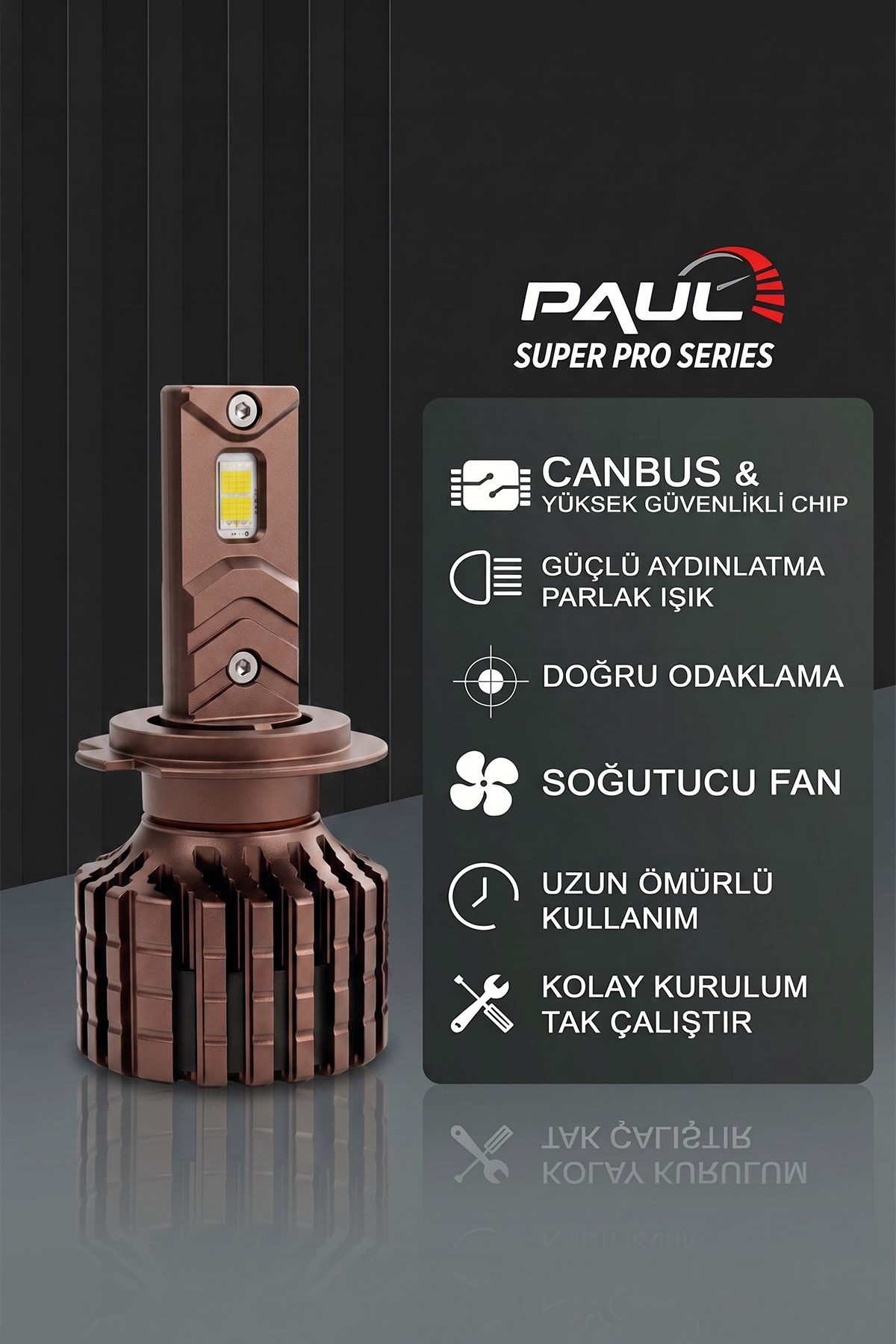 PAUL Süper Pro H7 24.000 Lümen GÜÇ Şimşek Etkili Odaklı Ufuk Çizgili Csp LED