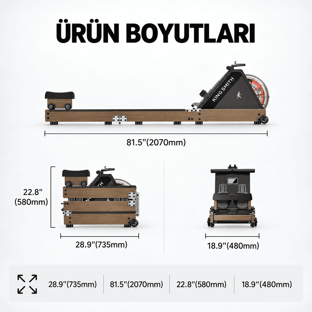 Kingsmith WR20 3 Kez Katlanabilir Su Dirençli Kondisyon Küreği​ /Ceviz rengi