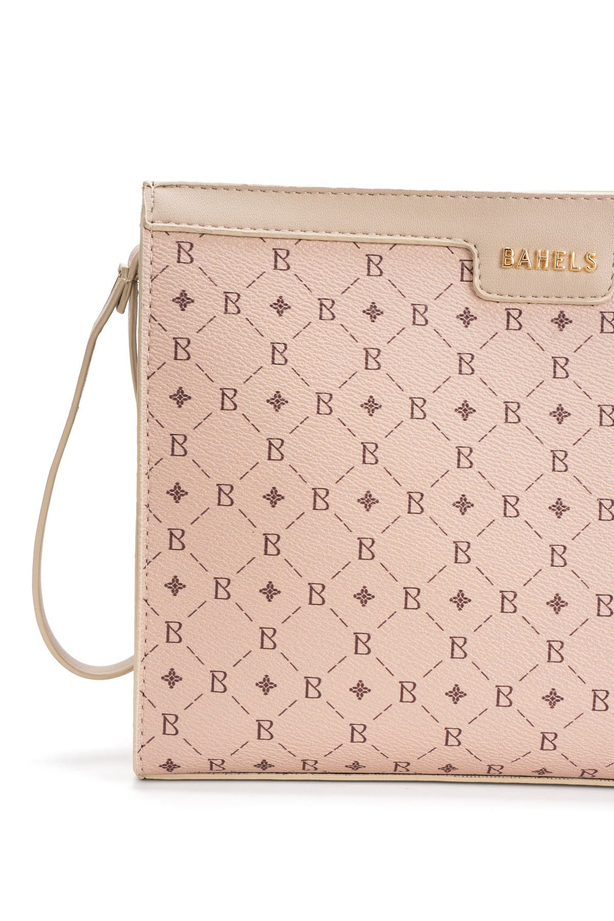 Kadın Bej Bahels Monogram Portföy Kulplu Clutch Çanta