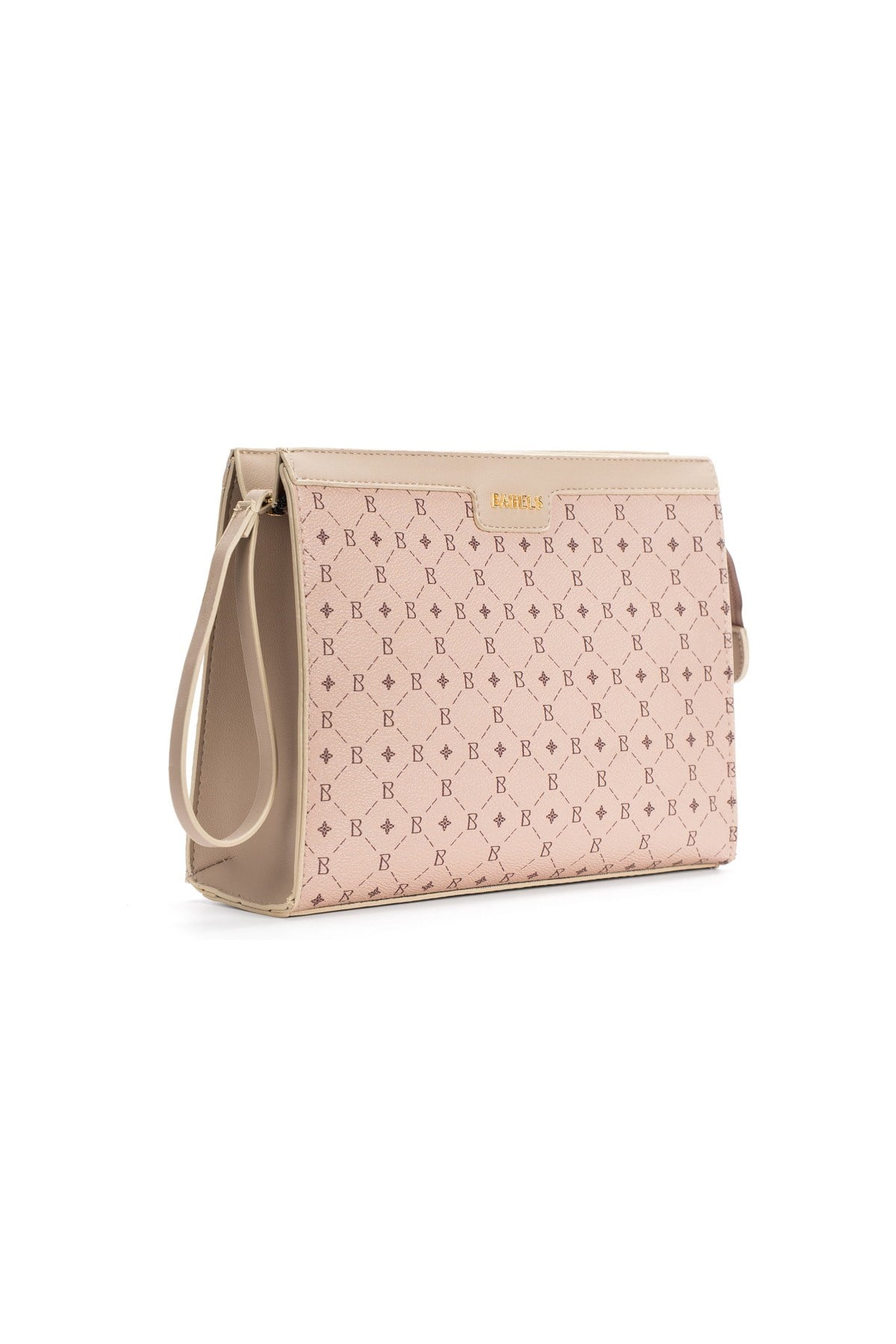 Kadın Bej Bahels Monogram Portföy Kulplu Clutch Çanta