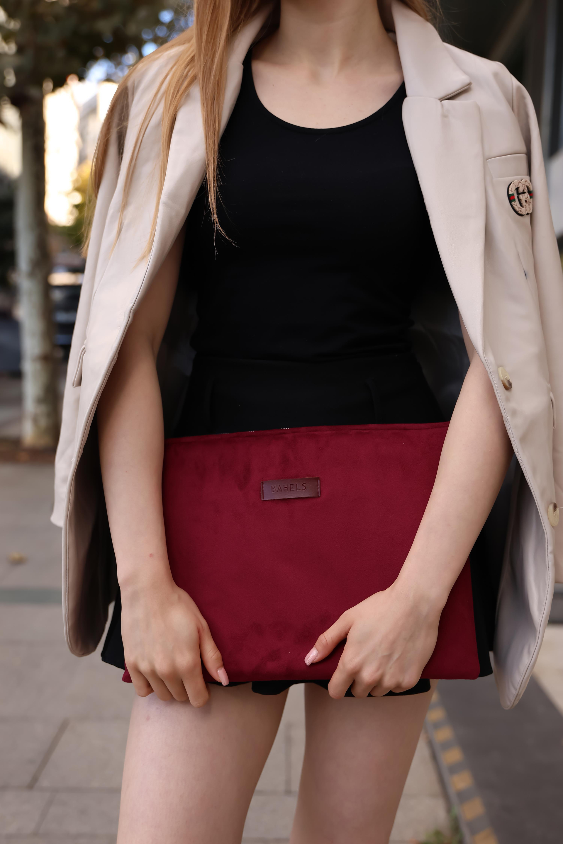 Kadın Cherry Süet Portföy & Clutch Çanta