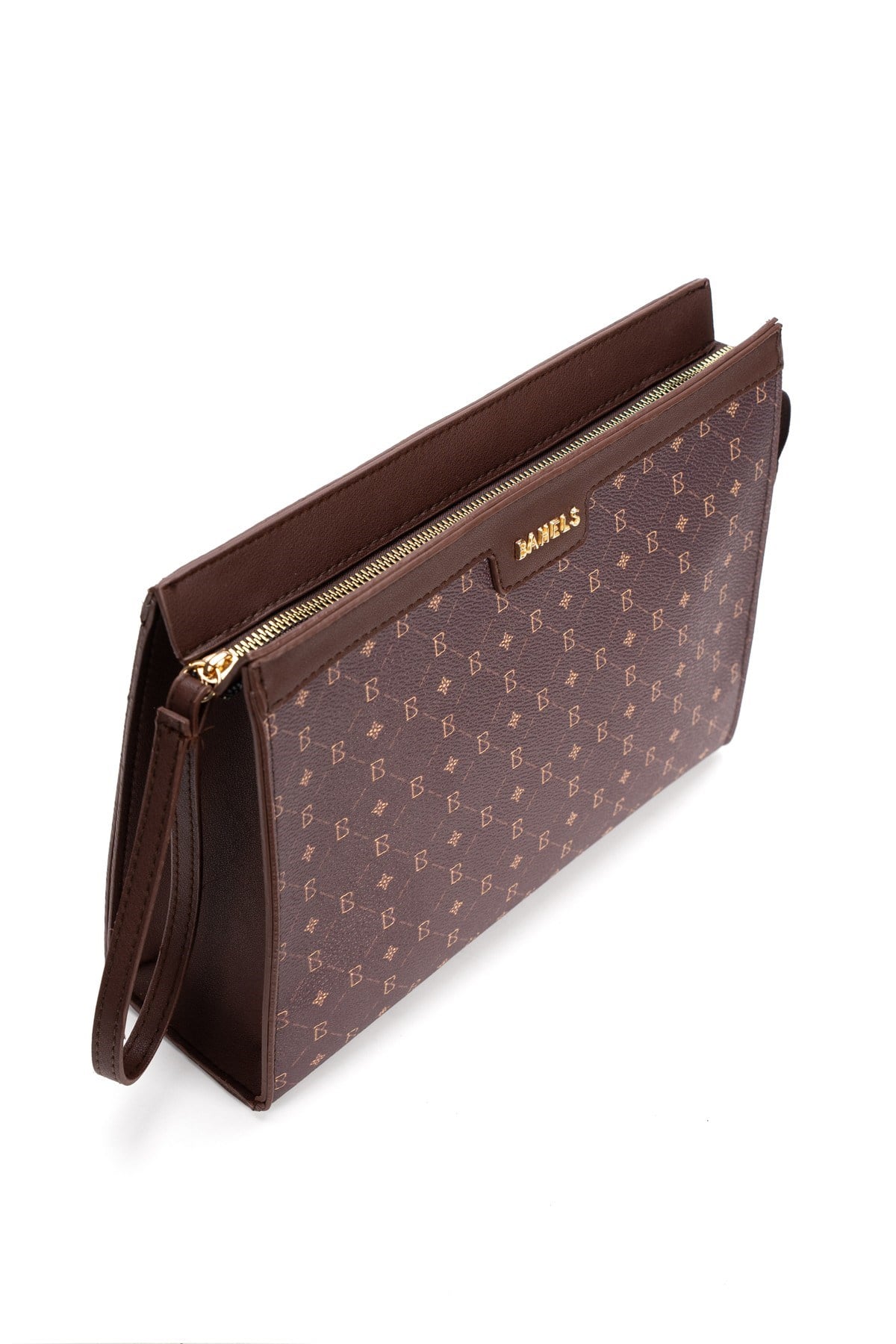Kadın Kahve Bahels Monogram Portföy Kulplu Clutch Çanta