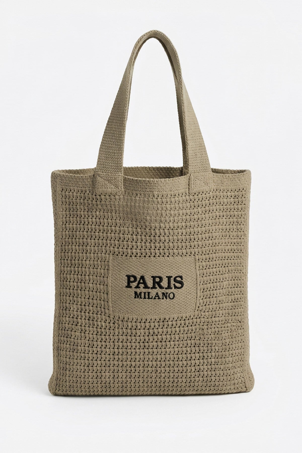 Kadın Kahve Milano Nakış File Örgü Model Plaj, Shopper Tote Çanta
