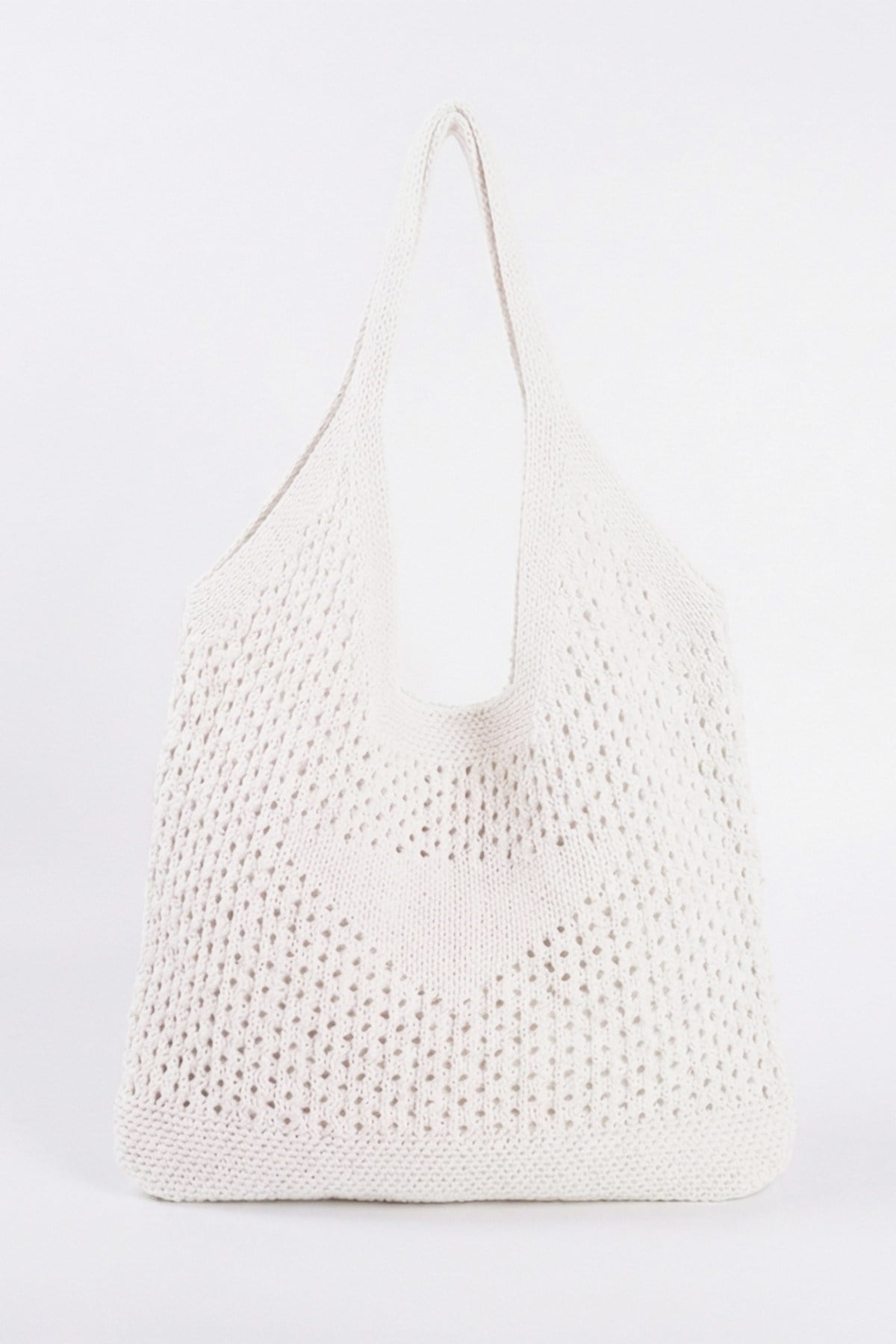 Kadın Krem File Örgü Model Plaj, Shopper Tote Çanta, Omuz Çantası