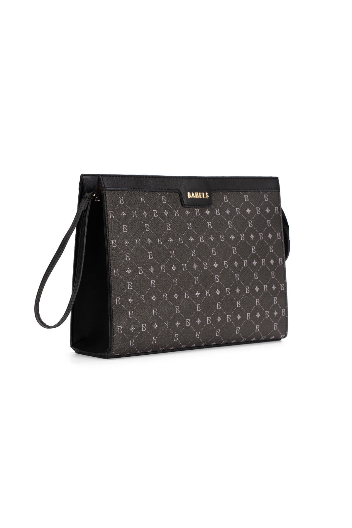 Kadın Siyah Bahels Monogram Portföy Kulplu Clutch Çanta