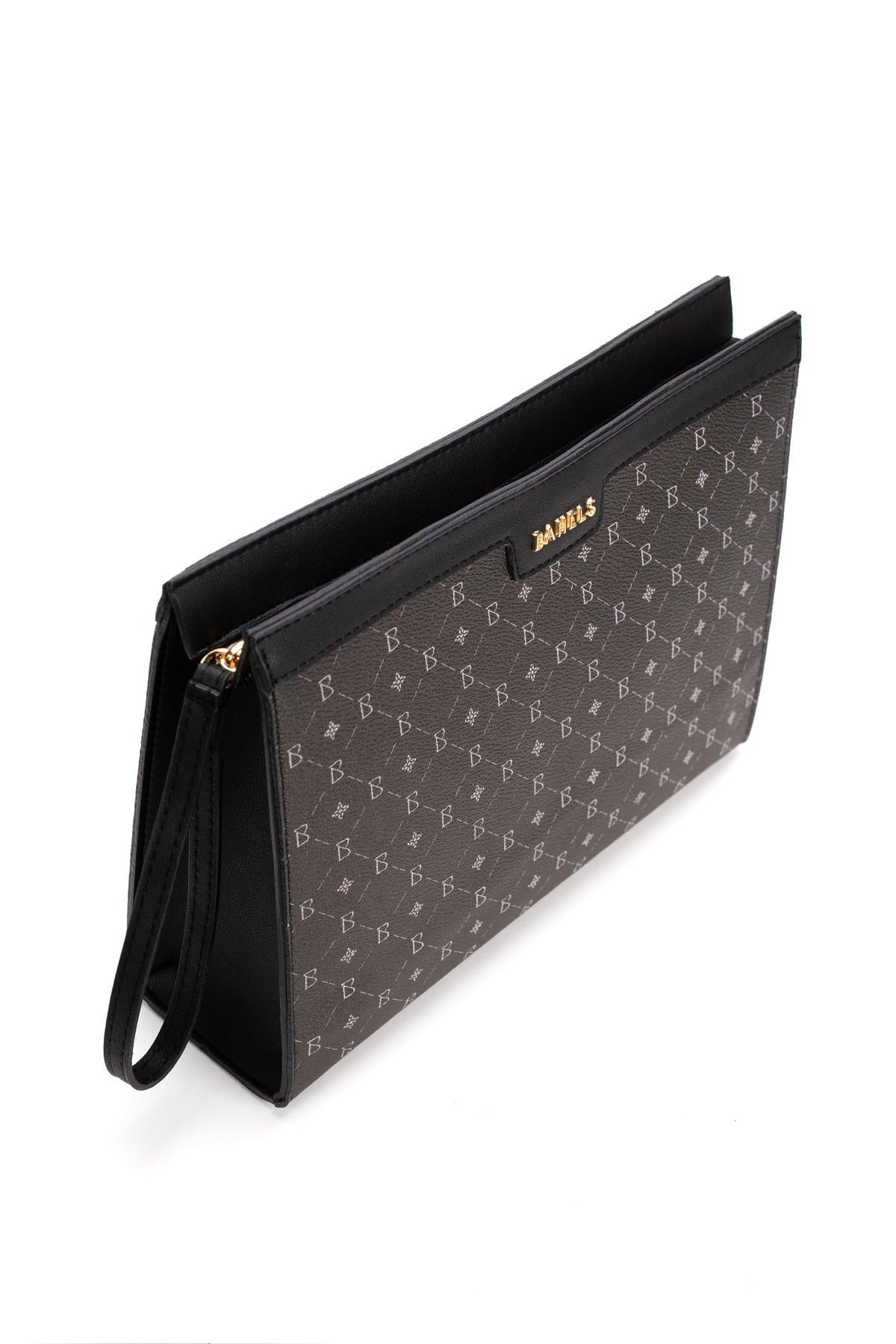 Kadın Siyah Bahels Monogram Portföy Kulplu Clutch Çanta
