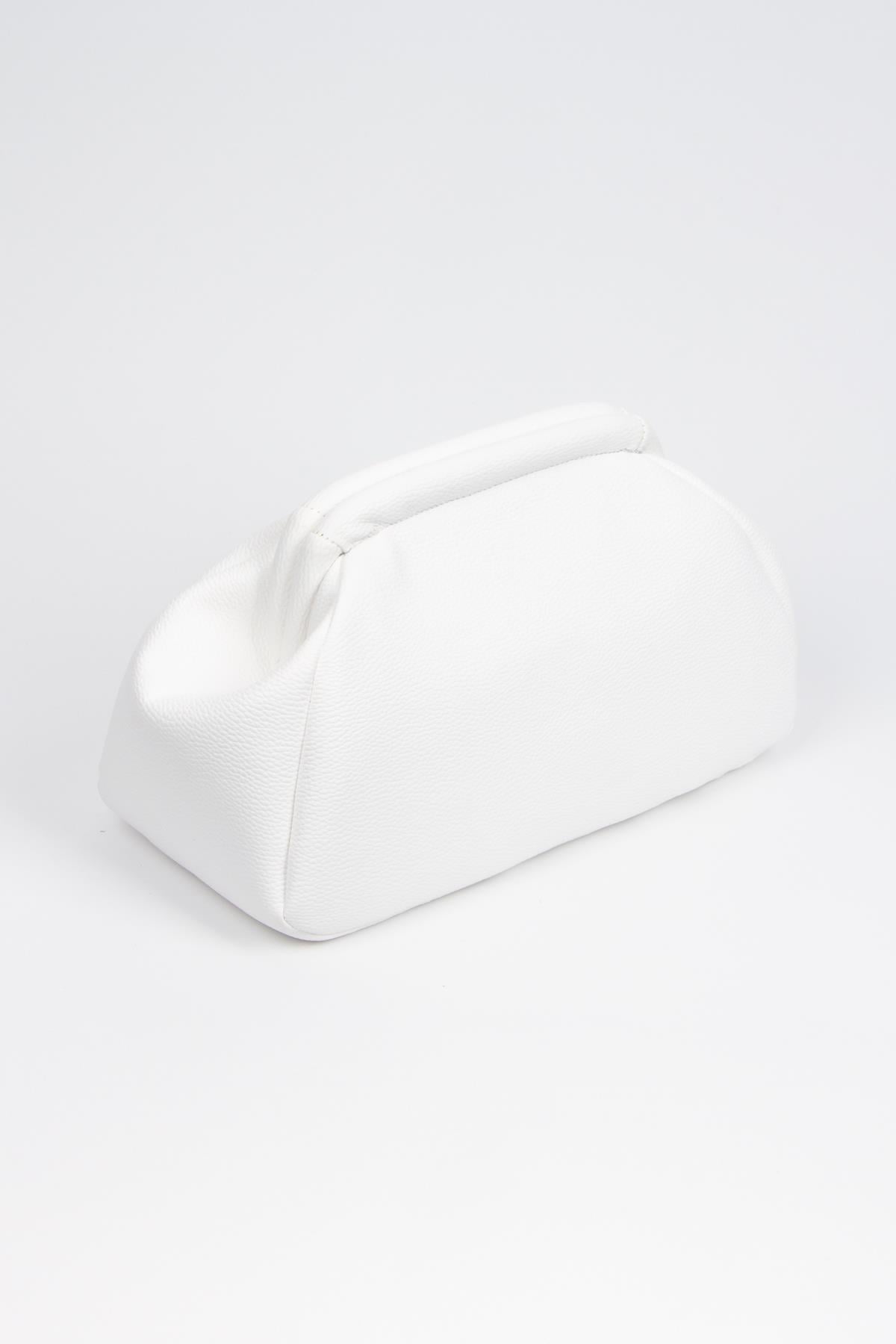 Kadın Trend Beyaz Deri Clutch Portföy Çanta