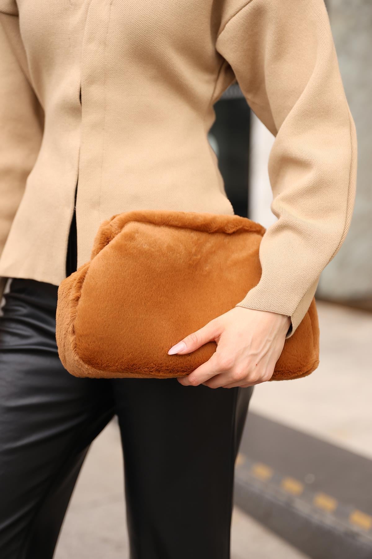 Kadın Yumuşak Peluş Clutch Portföy Çanta