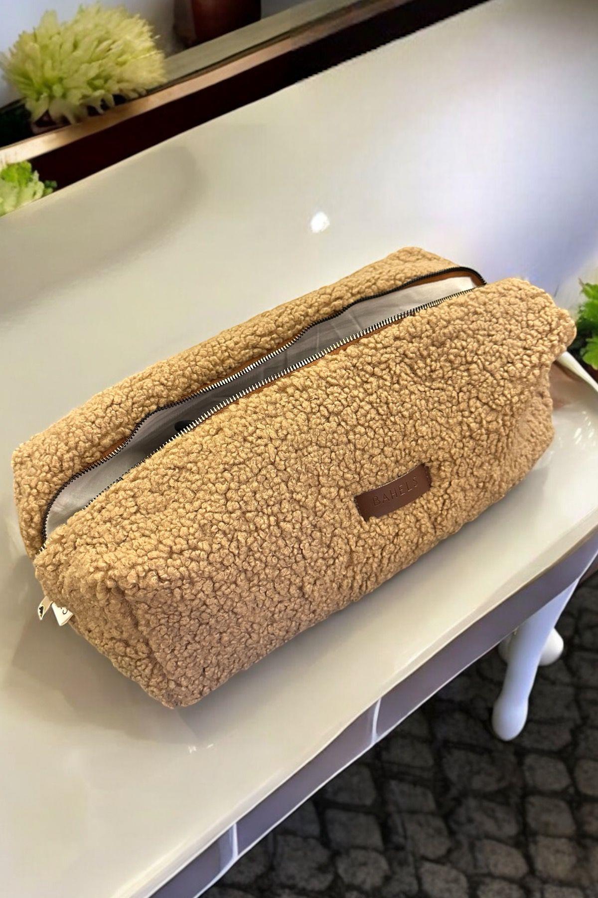 Teddy Peluş Camel Tüm Saç Şekillendirici İçin Xl Boy Çanta Seyahat Çantası