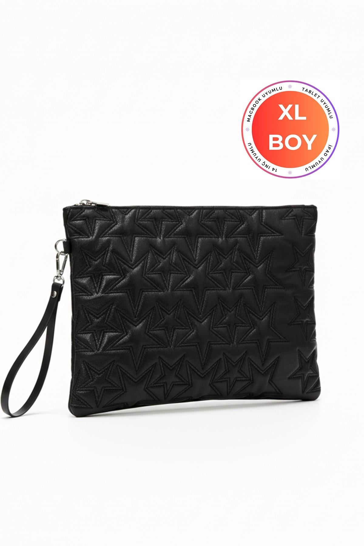 Yıldız Desenli Siyah XL Macbook ve Tablet Uyumlu Portföy Çanta