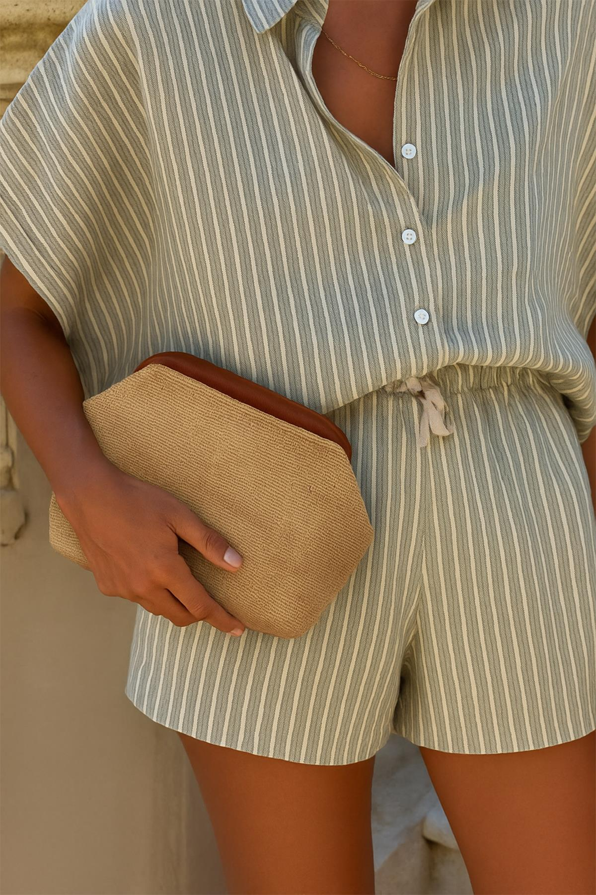 Kadın Kahve Renk Detaylı Jüt Hasır Portföy & Clutch Çanta