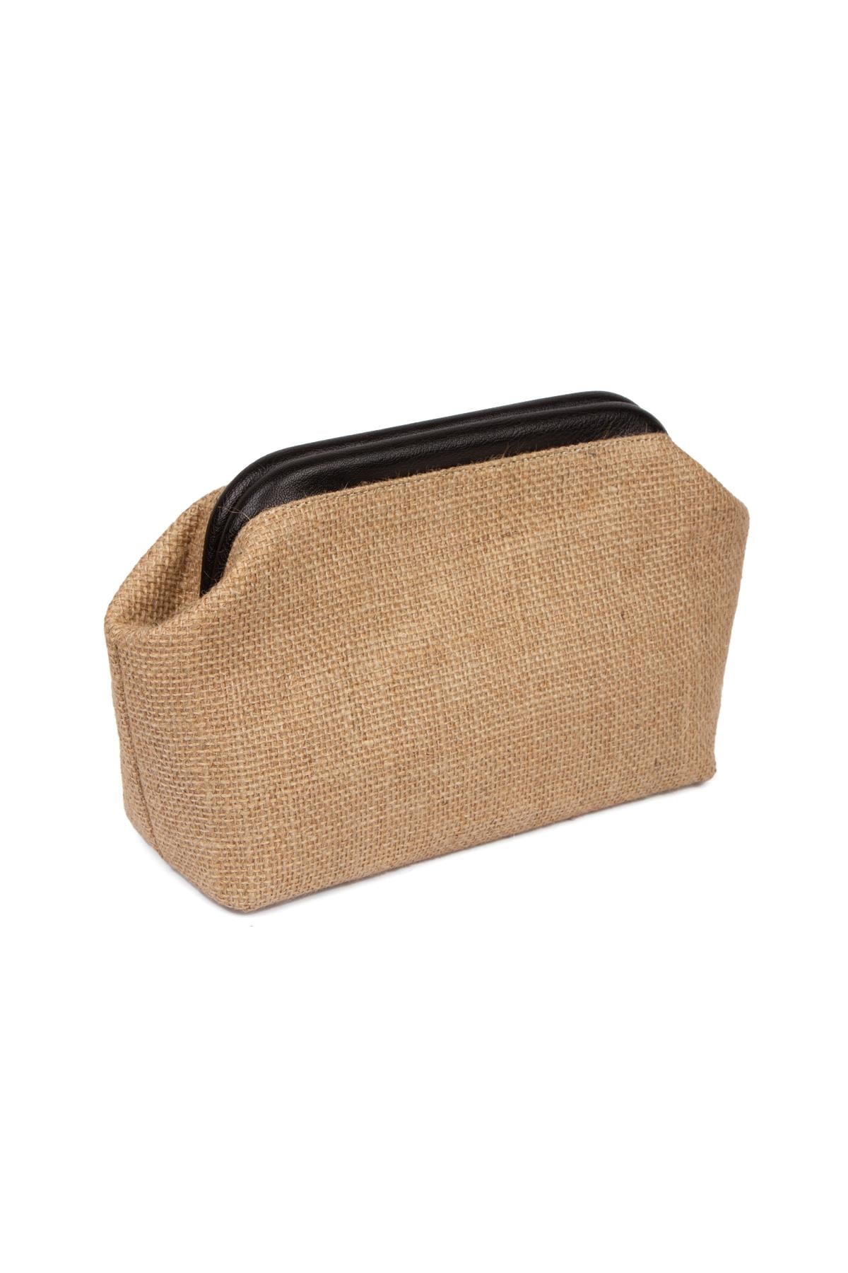 Kadın Siyah Renk Detaylı Jüt Hasır Portföy & Clutch Çanta