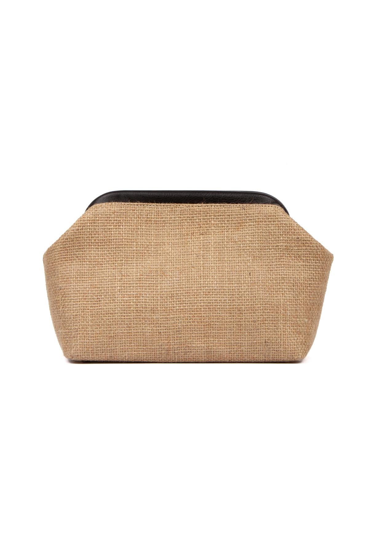 Kadın Siyah Renk Detaylı Jüt Hasır Portföy & Clutch Çanta