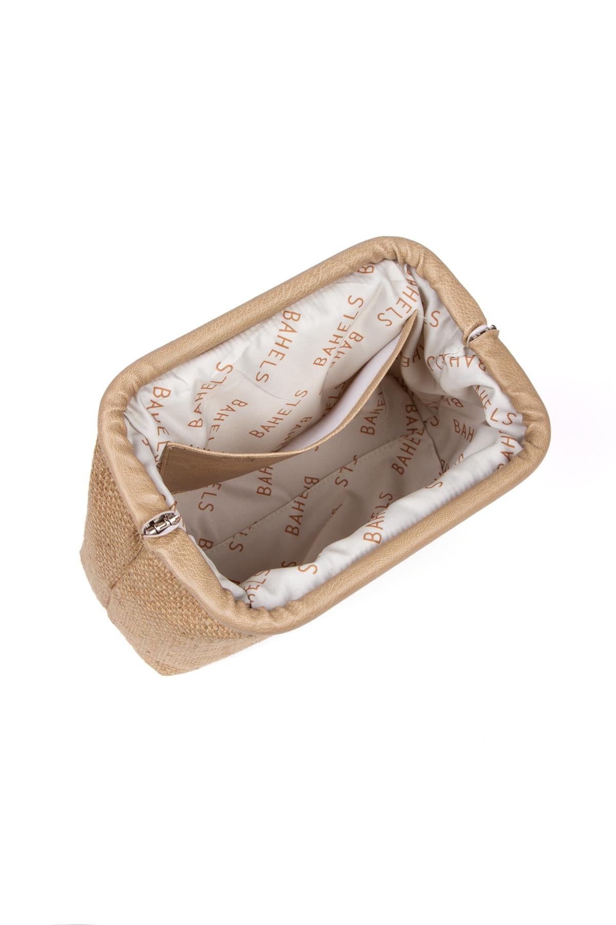 Kadın Vizon Detaylı Jüt Hasır Portföy & Clutch Çanta