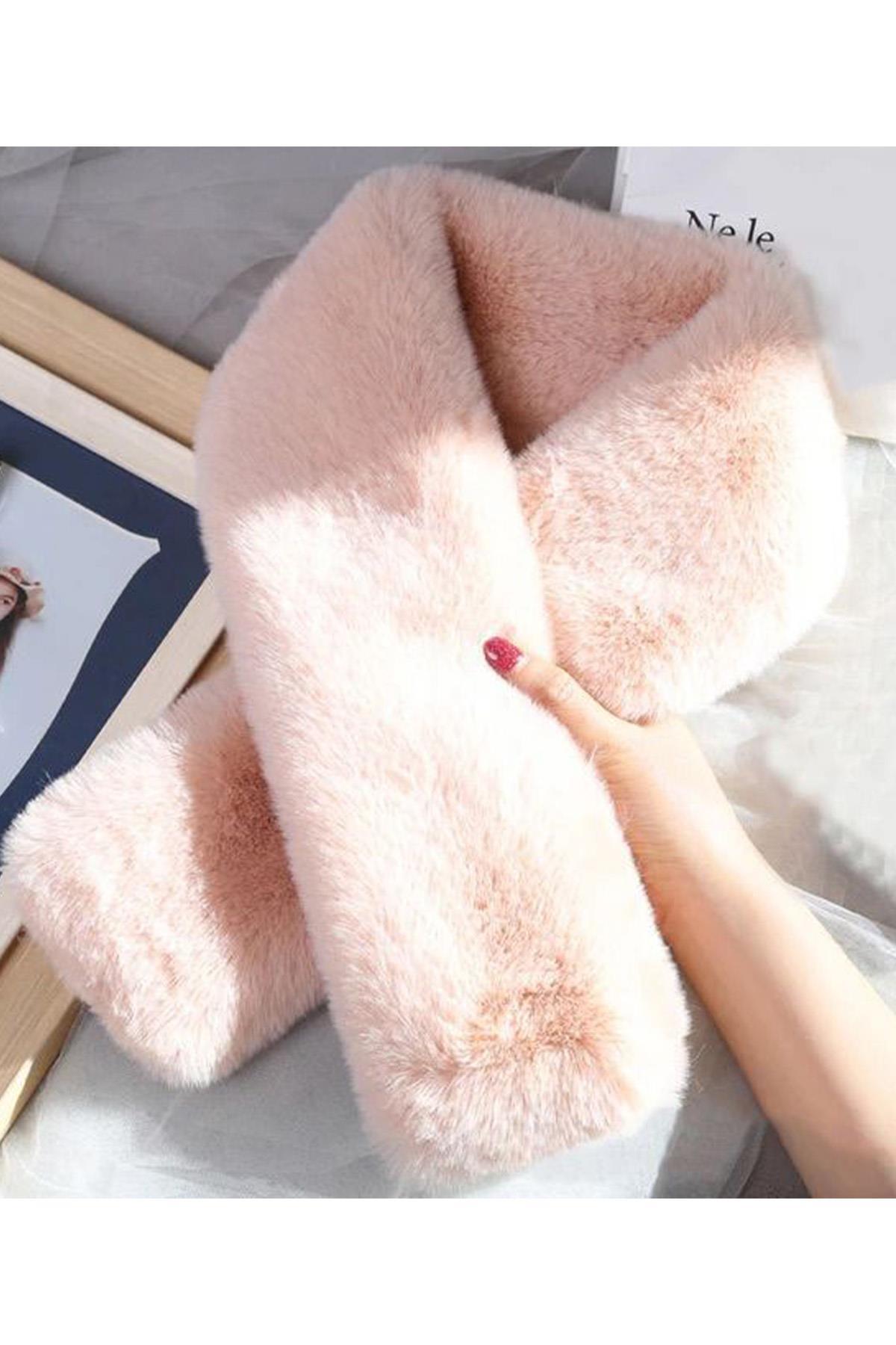 A Kalite Pembe Renk Trend Peluş Atkı