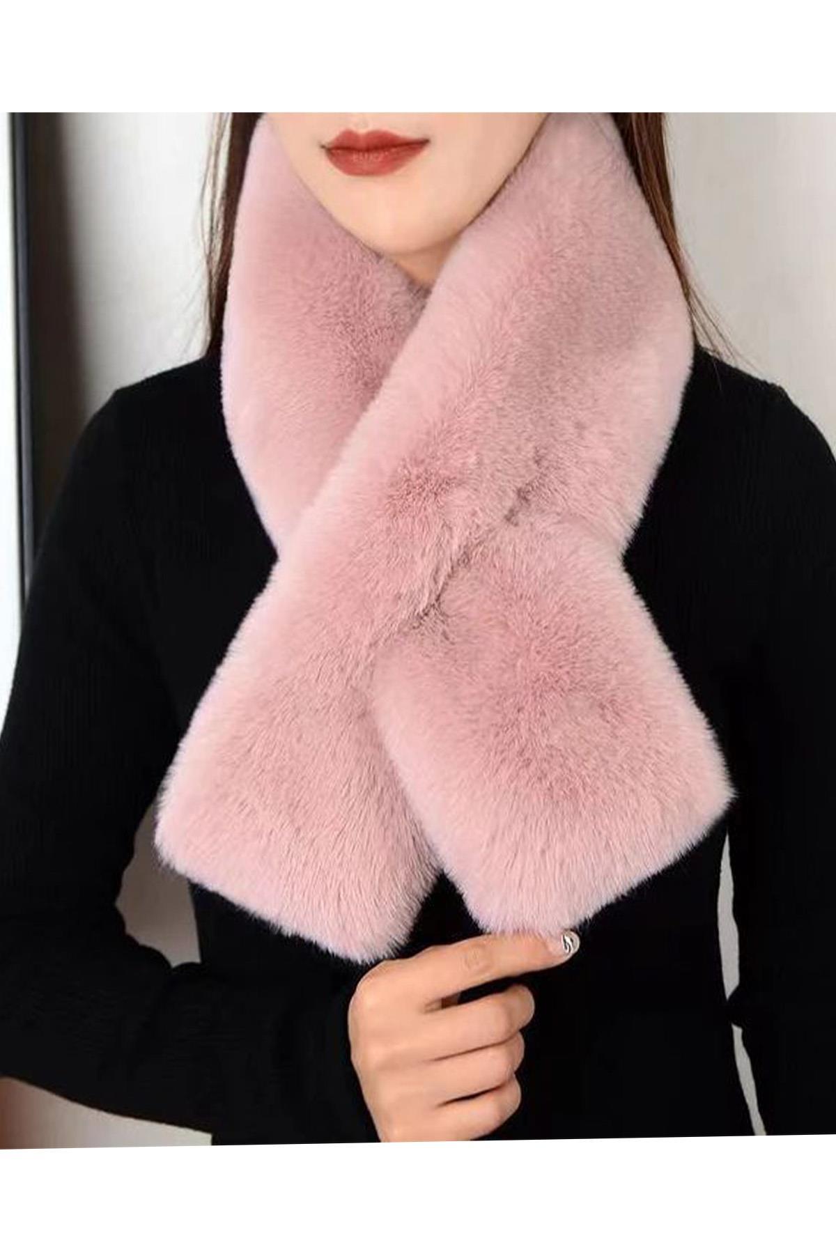 A Kalite Pembe Renk Trend Peluş Atkı