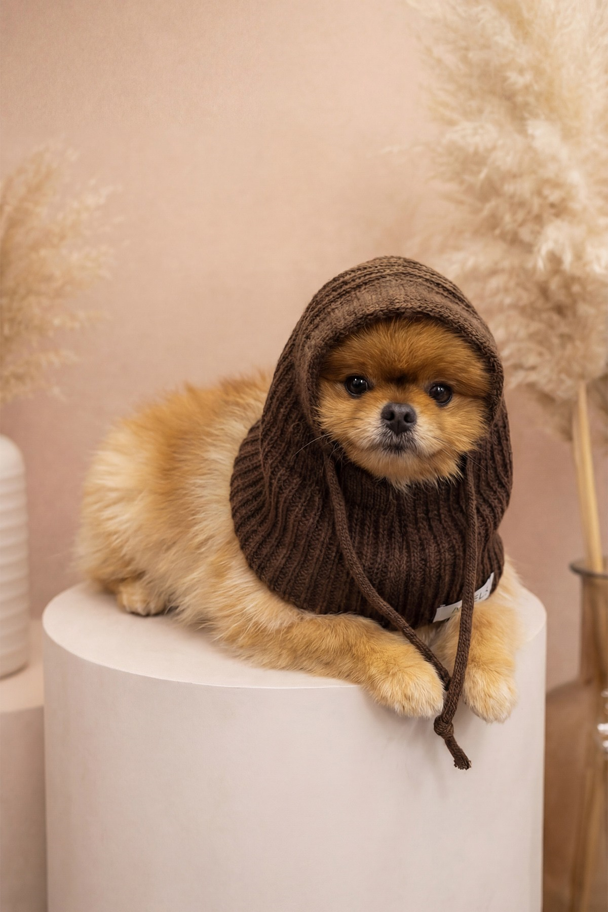 Dog Acı Kahve Triko Örgü Balaclava Bere Şapka