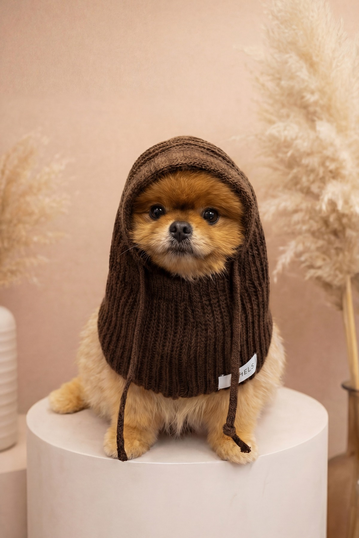 Dog Acı Kahve Triko Örgü Balaclava Bere Şapka