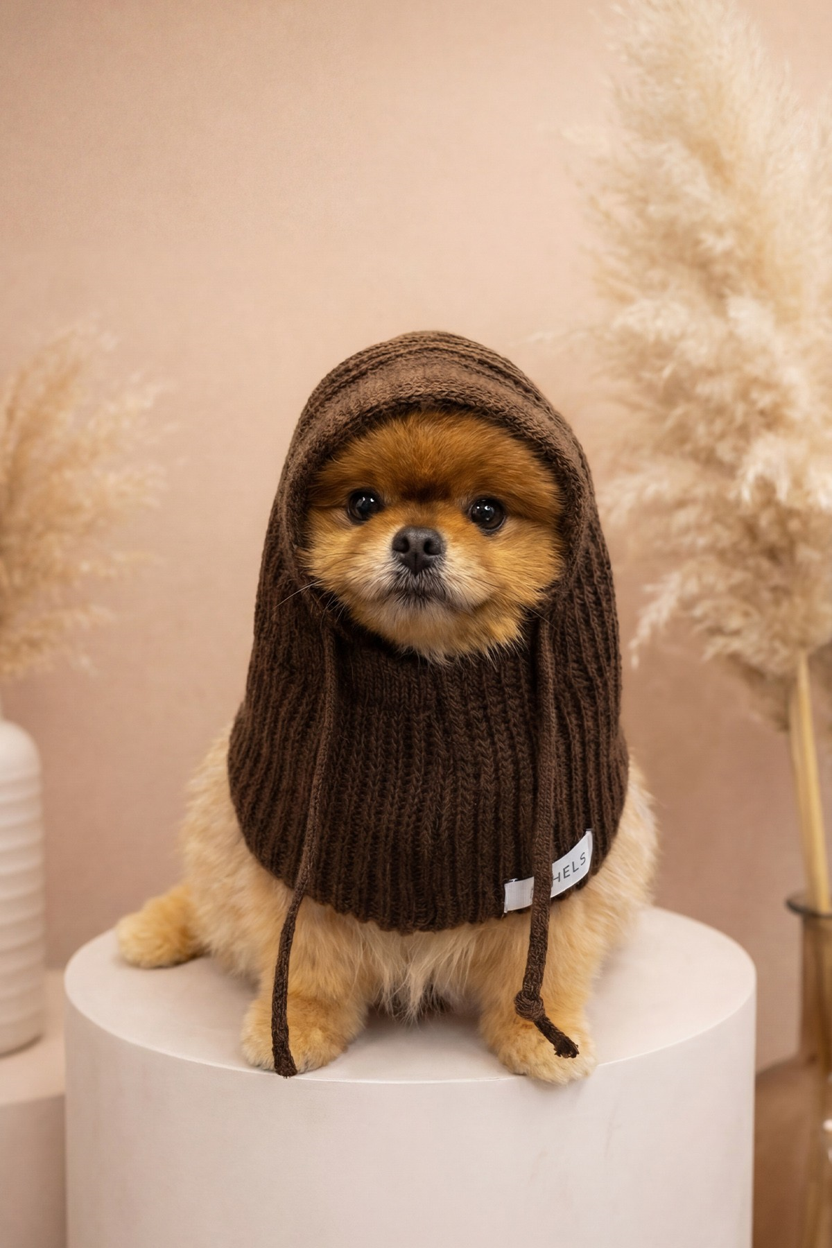 Dog Acı Kahve Triko Örgü Balaclava Bere Şapka