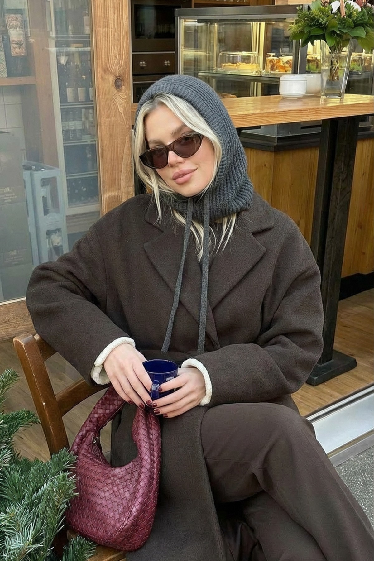 Gri Triko Örgü Balaclava Bere Şapka