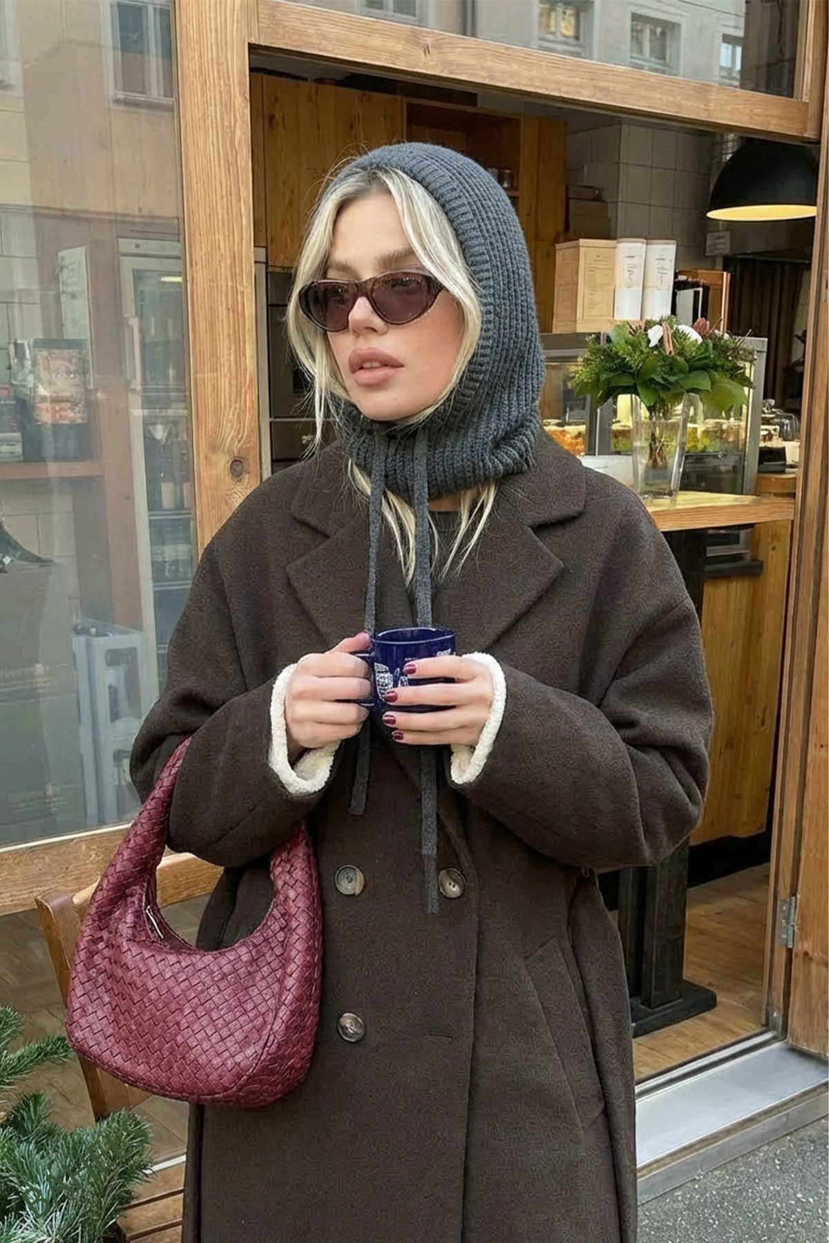 Gri Triko Örgü Balaclava Bere Şapka