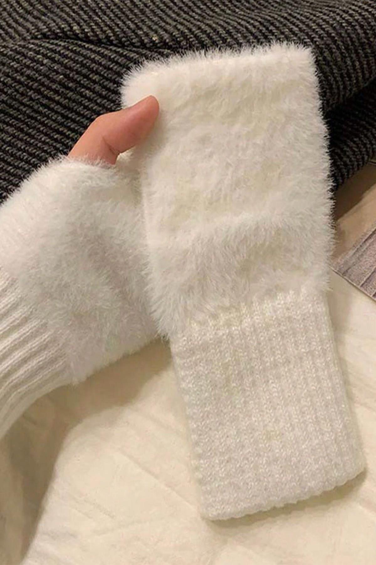 Kadın 1 Çift Kışlık Parmaksız Termal Esnek Peluş Eldiven