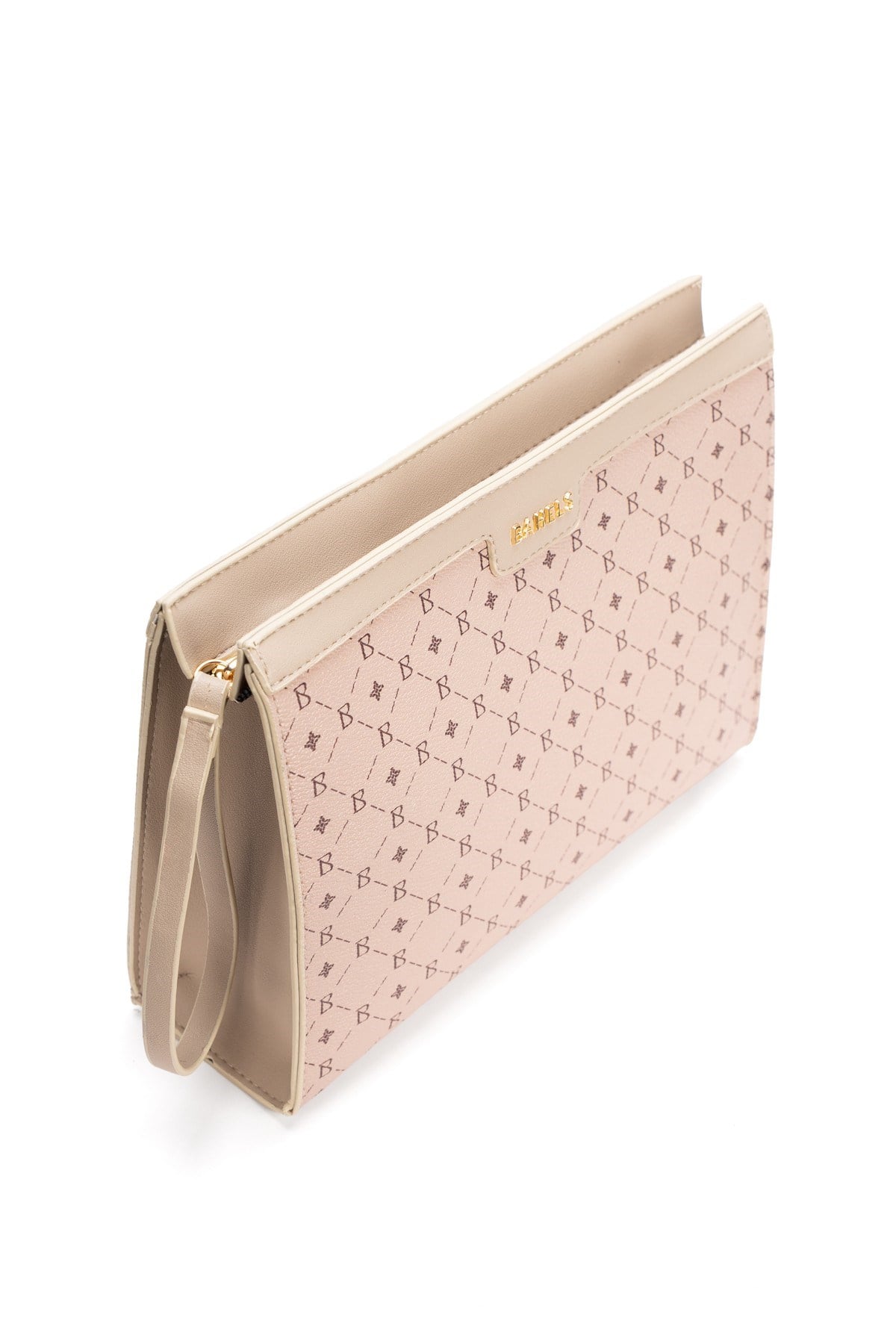 Kadın Bej Bahels Monogram Portföy Kulplu Clutch Çanta