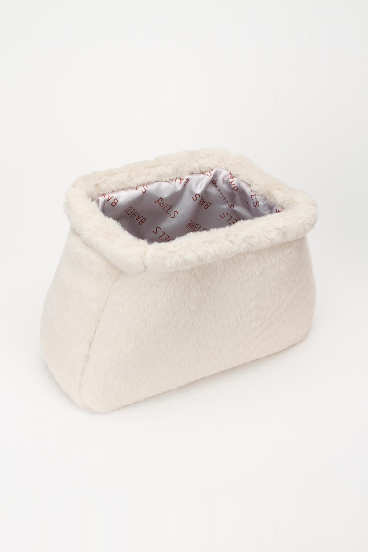 Kadın Bej Yumuşak Peluş Clutch Portföy Çanta