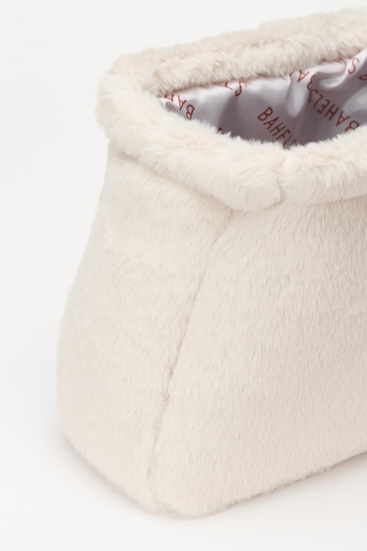 Kadın Bej Yumuşak Peluş Clutch Portföy Çanta