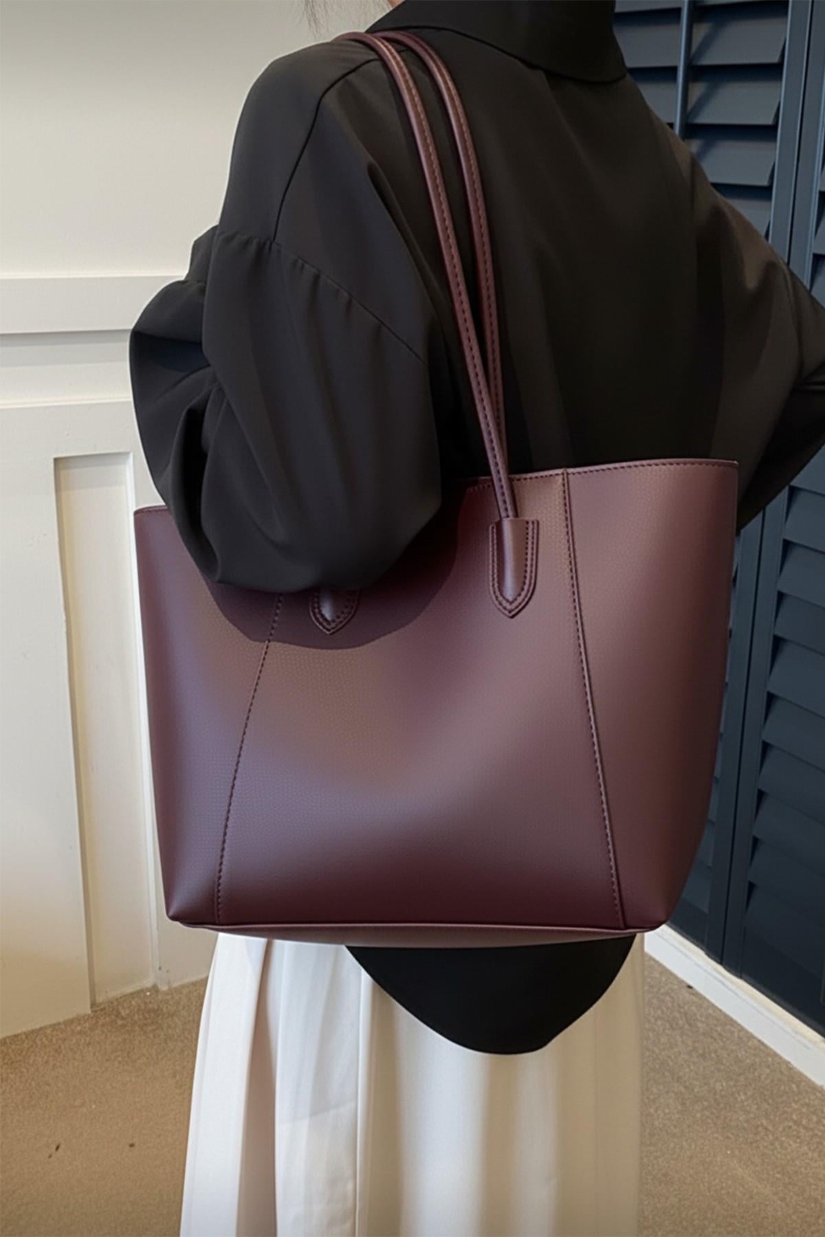 Kadın Cherry Basic Fermuarlı Tote El ve Omuz Çantası
