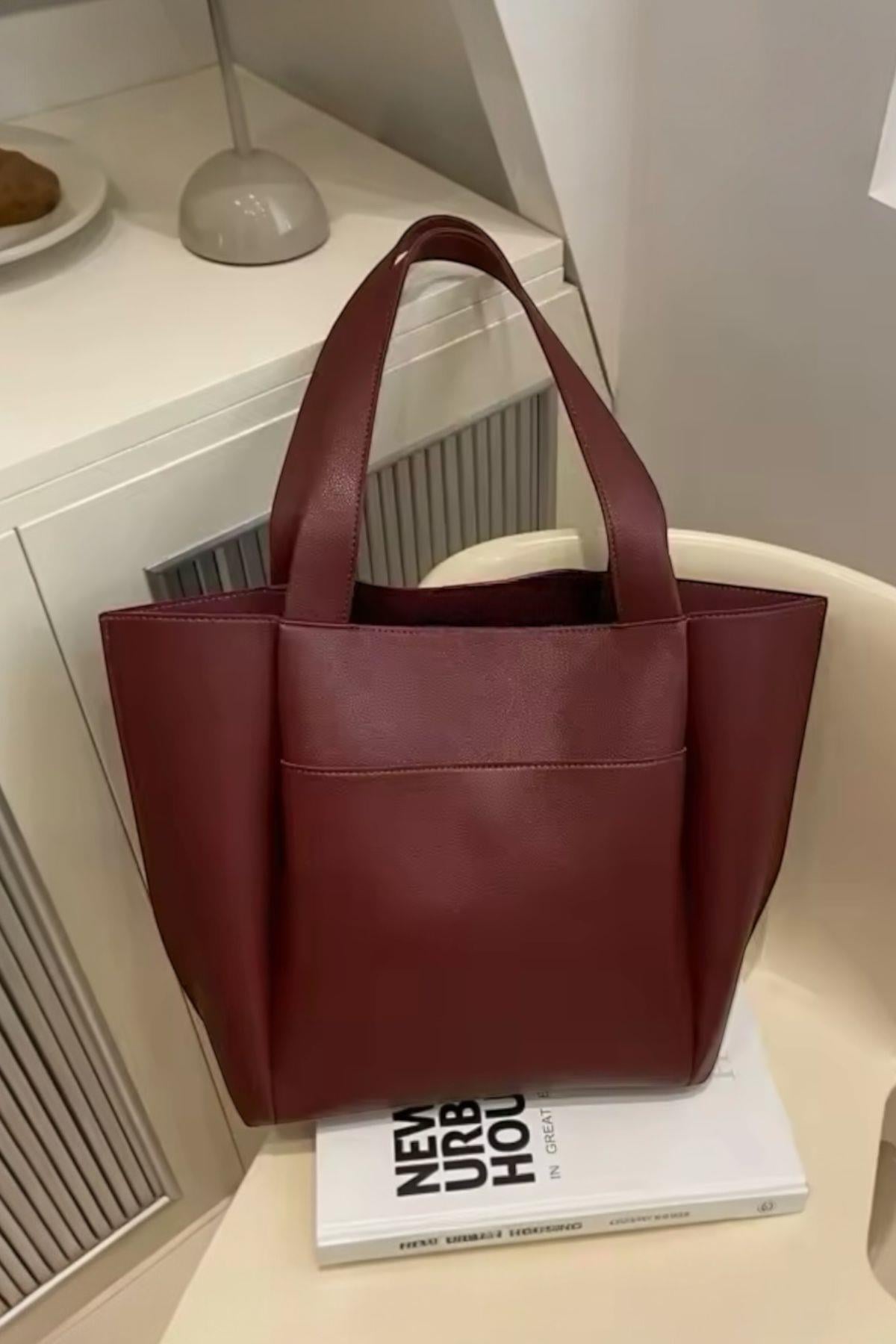 Kadın Cherry Tote Büyük Boy Fermuarlı Kadın Omuz Çantası