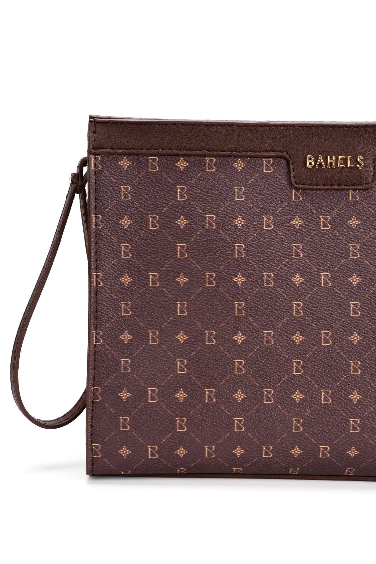 Kadın Kahve Bahels Monogram Portföy Kulplu Clutch Çanta