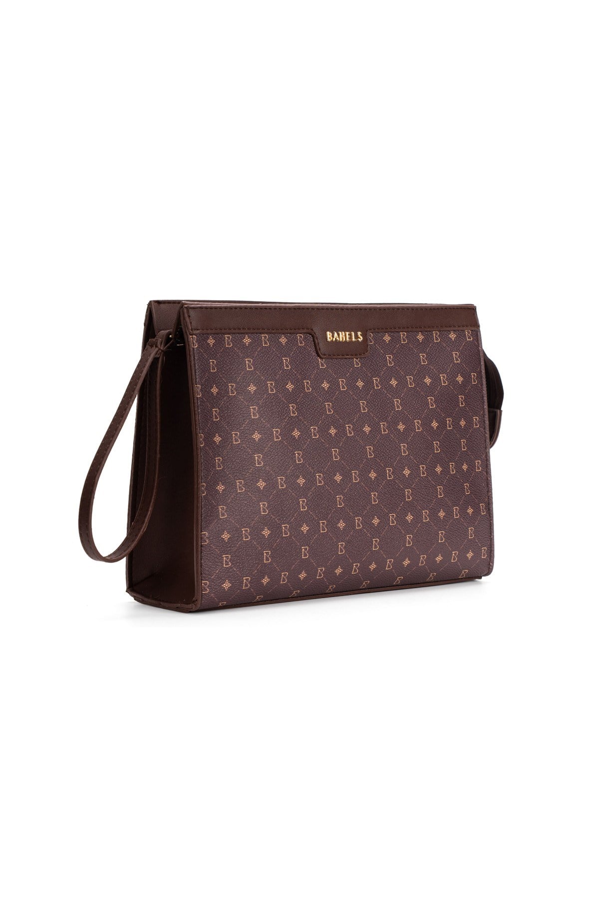 Kadın Kahve Bahels Monogram Portföy Kulplu Clutch Çanta