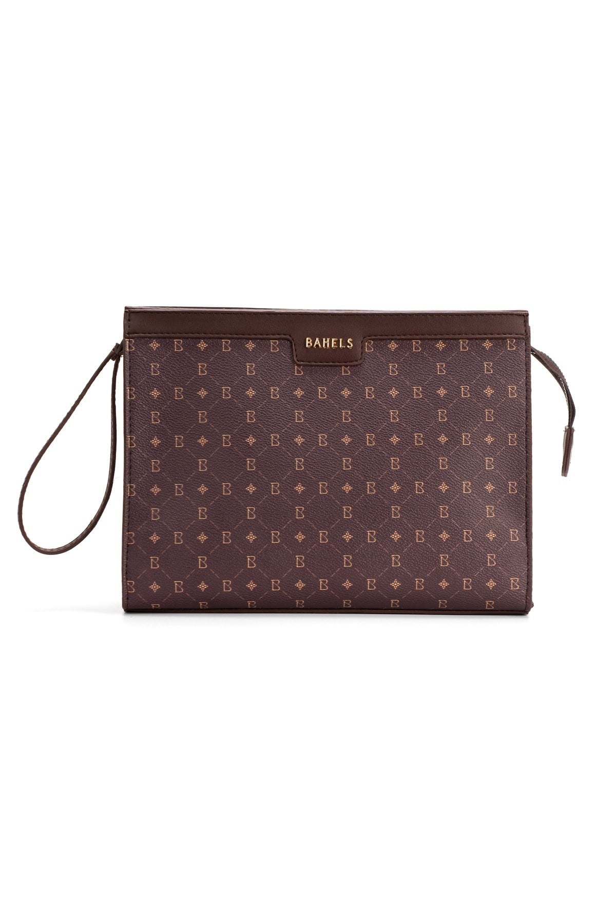 Kadın Kahve Bahels Monogram Portföy Kulplu Clutch Çanta