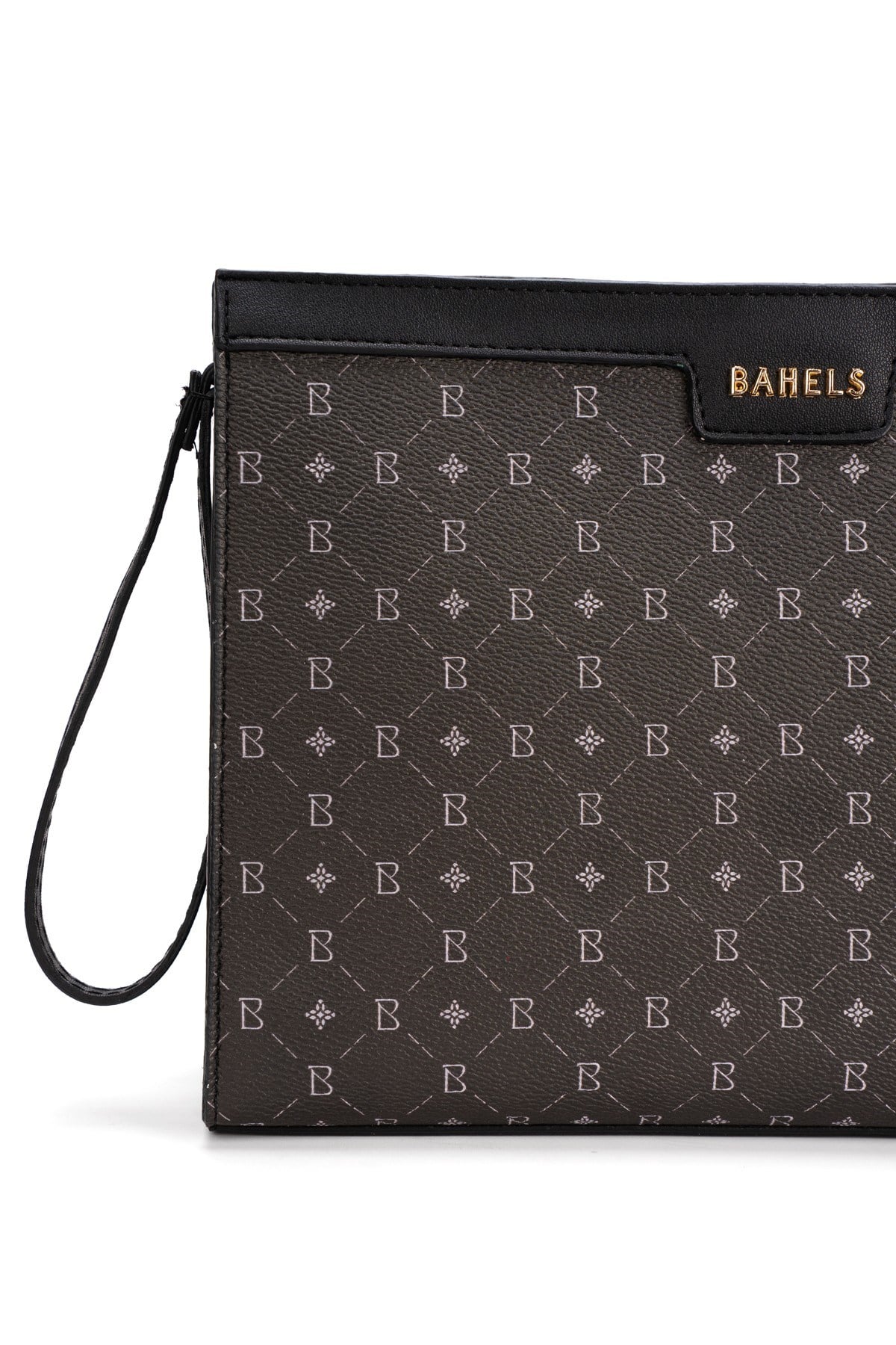 Kadın Siyah Bahels Monogram Portföy Kulplu Clutch Çanta