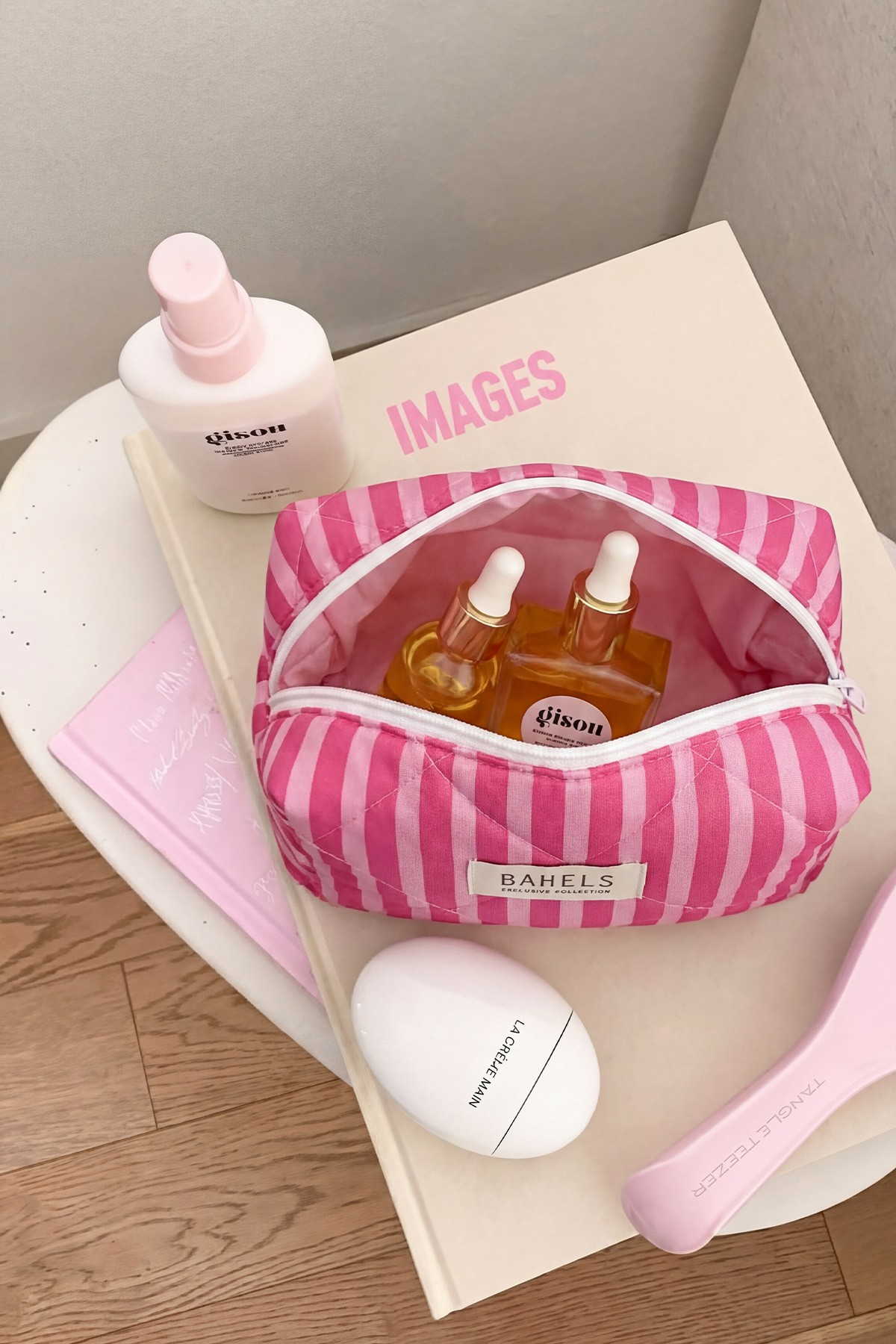 Pembe Çizgili Makyaj Çantası