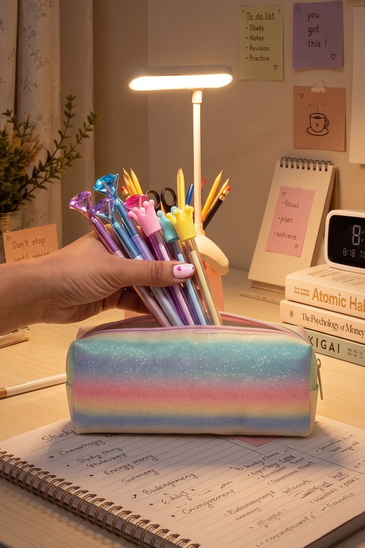 Simli Rainbow Tek Gözlü Cüzdan Makyaj Çantası Kalemlik Kalem Kutusu