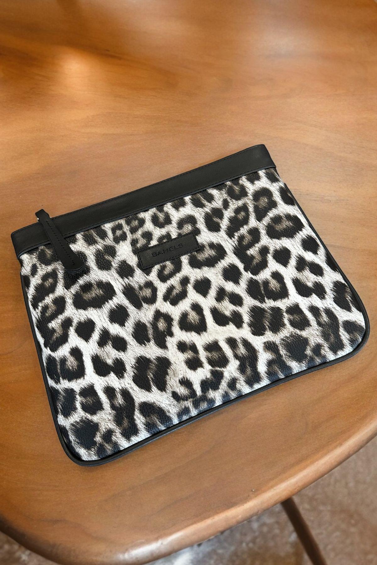 Siyah Leopar Özel Tasarım Kadın Portföy & Clutch Çanta