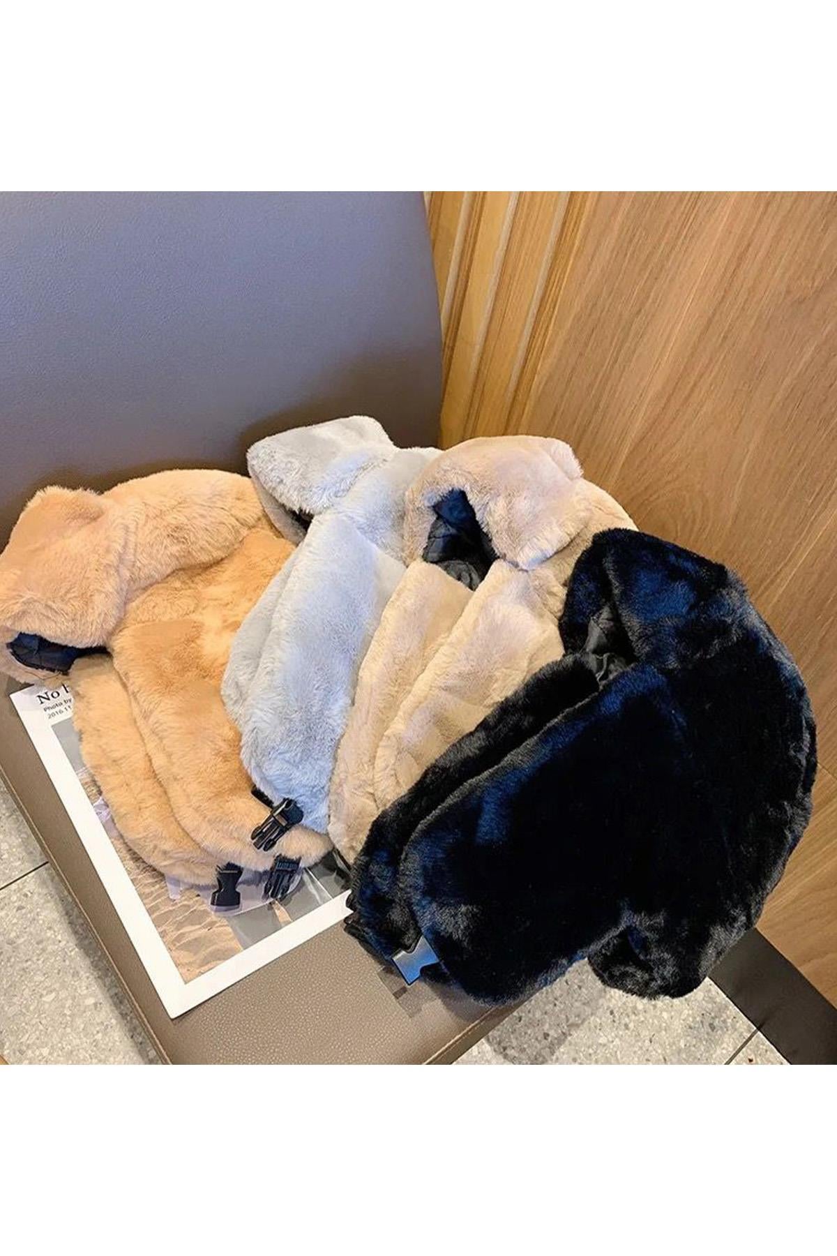 Siyah Peluş Kulaklı Klipsli Bere Şapka