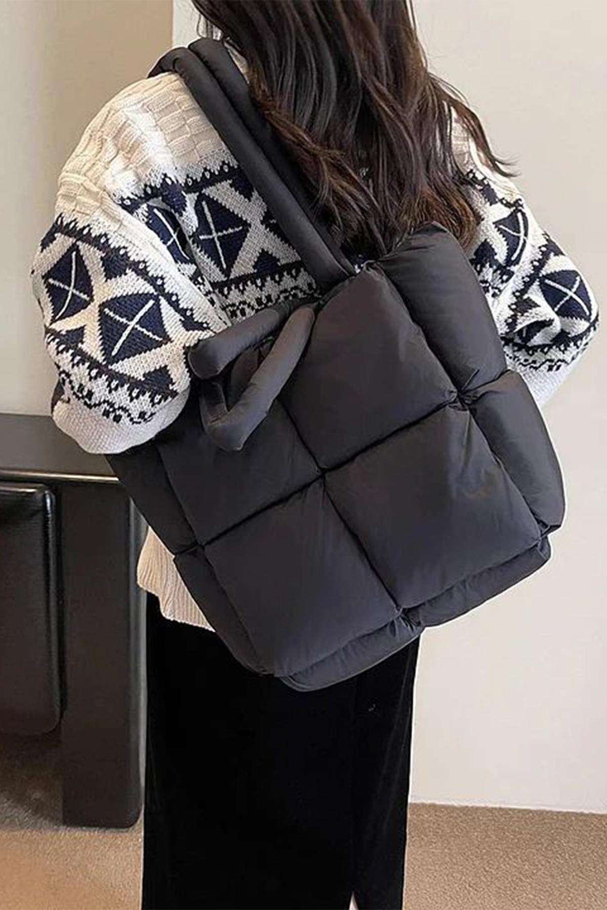 Siyah Viral Puffy Bag El Ve Omuz Çantası